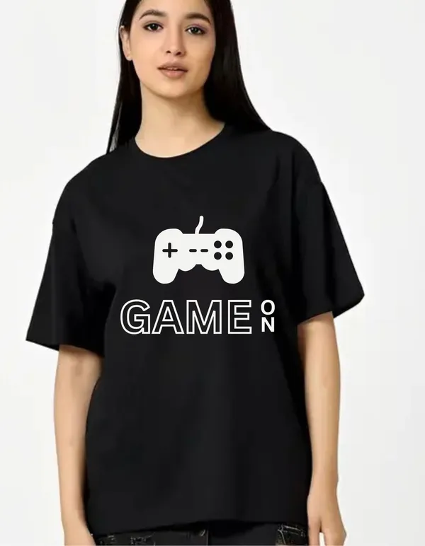 Black_Cotton_Blend_Trendy_Game_On_T-Shirt_For_Women