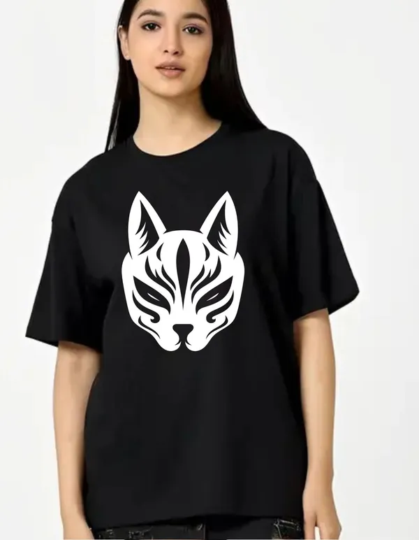 Black_Cotton_Blend_Trendy_Catt_Face_T-Shirt_For_Women