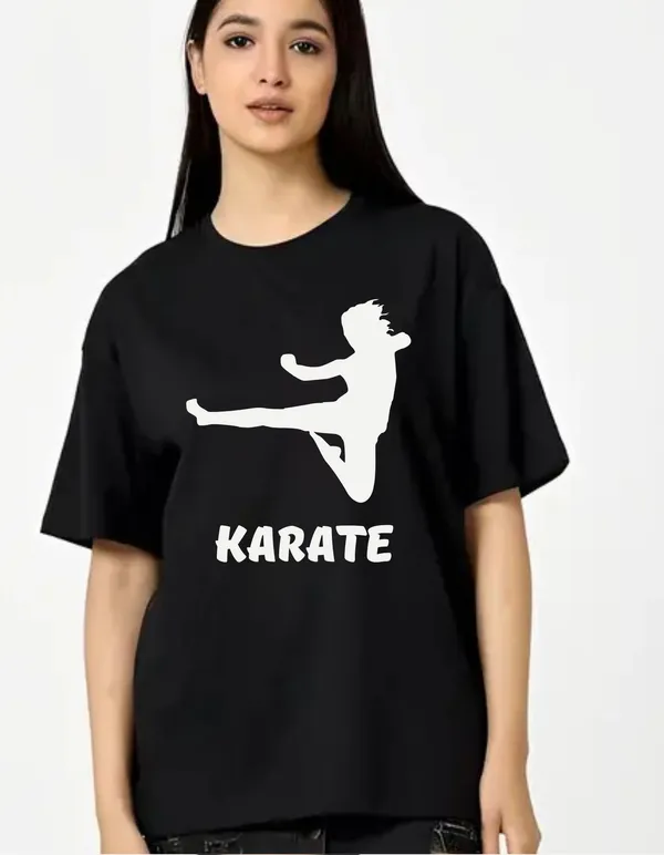 Black_Cotton_Blend_Trendy_Karate_T-Shirt_For_Women
