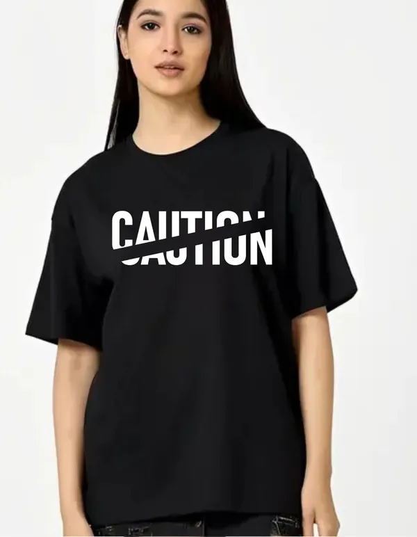 Black_Cotton_Blend_Trendy_Caution_T-Shirt_For_Women