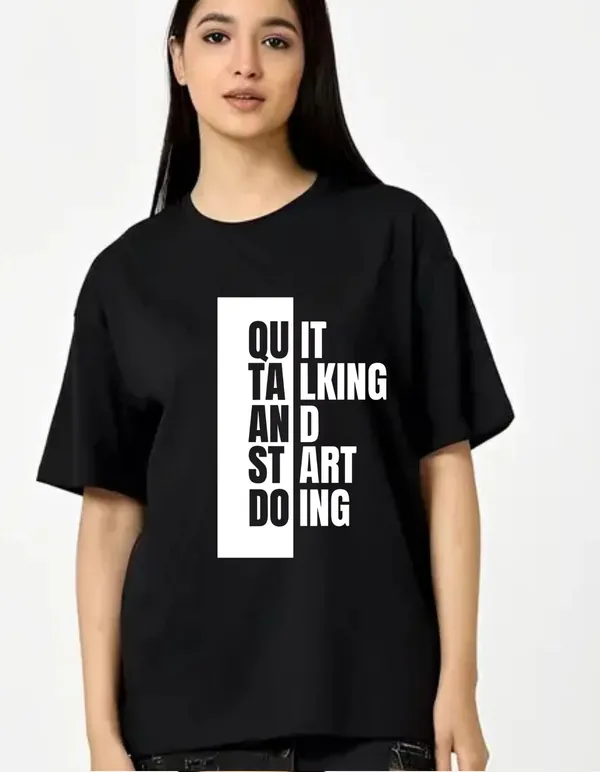 Black_Cotton_Blend_Trendy_Quit_Talking_T-Shirt_For_Women
