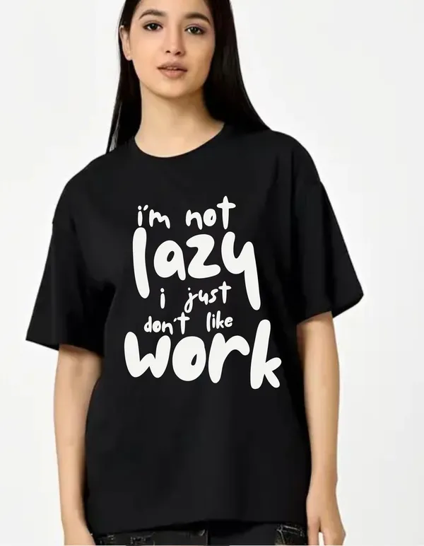 Black_Cotton_Blend_Trendy_I'M_Not_Lazy_T-Shirt_For_Women