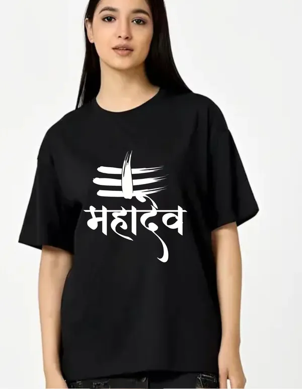 Black_Cotton_Blend_Trendy_Mahadev_T-Shirt_For_Women