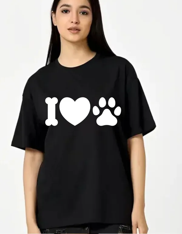 Black_Cotton_Blend_Trendy_Back_Printed_I_Love_Paw_T-Shirt_For_Women