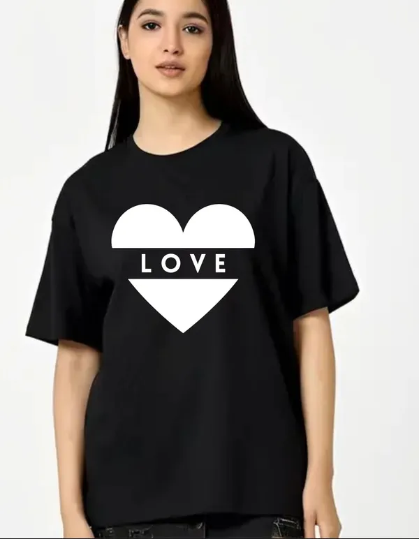 Black_Cotton_Blend_Trendy_Love_T-Shirt_For_Women
