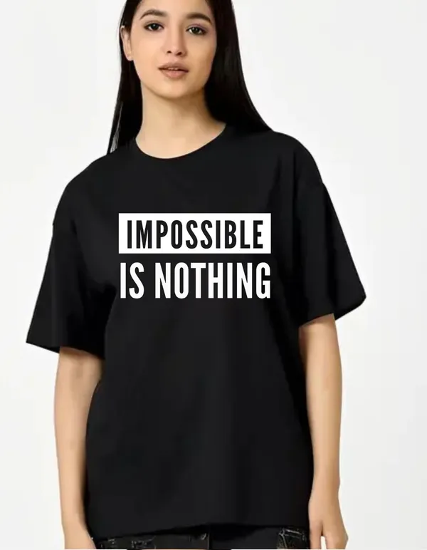 Black_Cotton_Blend_Trendy_Impossible_Is_Noting_T-Shirt_For_Women