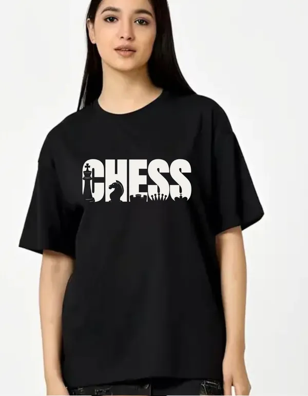 Black_Cotton_Blend_Trendy_Chess_T-Shirt_For_Women