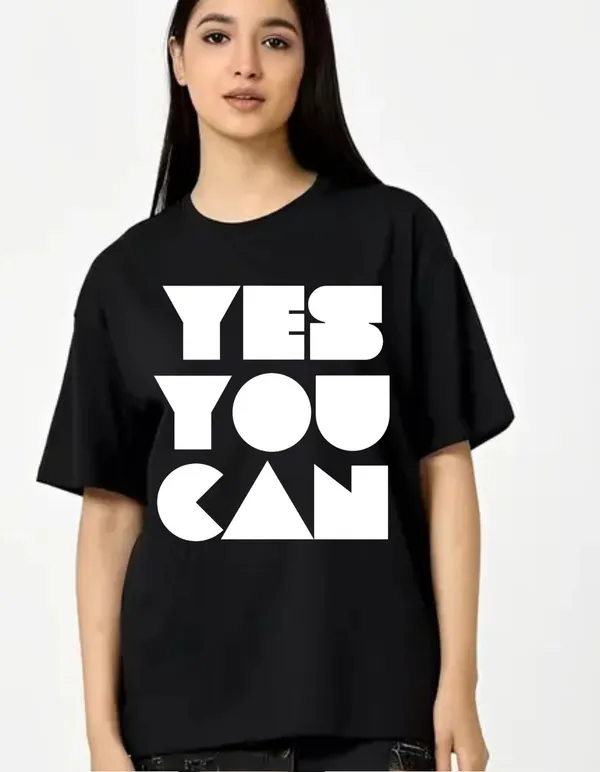 Black_Cotton_Blend_Trendy_Yes_Youu_Can_T-Shirt_For_Women