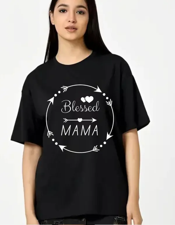 Black_Cotton_Blend_Trendy_Blessed_Mamaa_T-Shirt_For_Women
