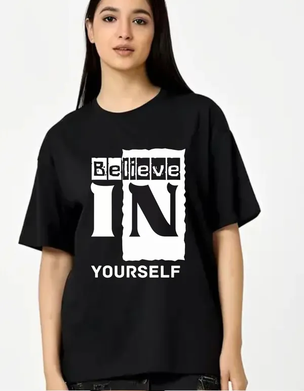 Black_Cotton_Blend_Trendy_Believe_In_Youuself_T-Shirt_For_Women