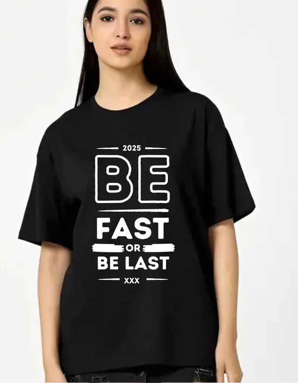 Black_Cotton_Blend_Trendy_Be_Fast_T-Shirt_For_Women