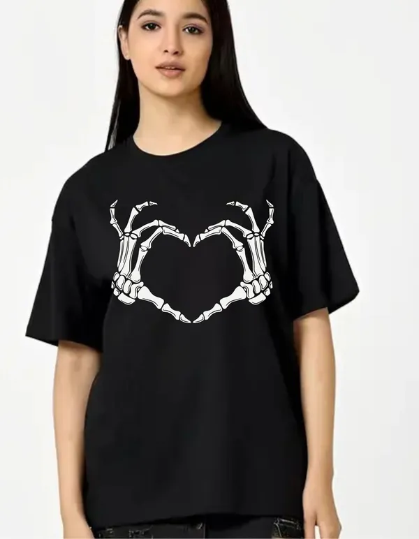 Black_Cotton_Blend_Trendy_Hand_Heart_T-Shirt_For_Women