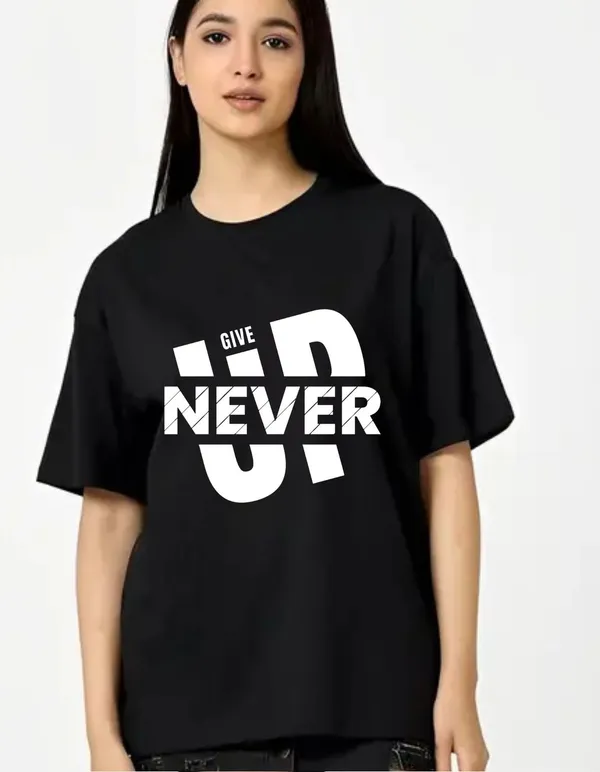 Black_Cotton_Blend_Trendy_Never_Give_Up_T-Shirt_For_Women