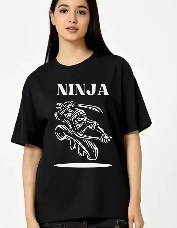 Black_Cotton_Blend_Trendy_Ninja_T-Shirt_For_Women