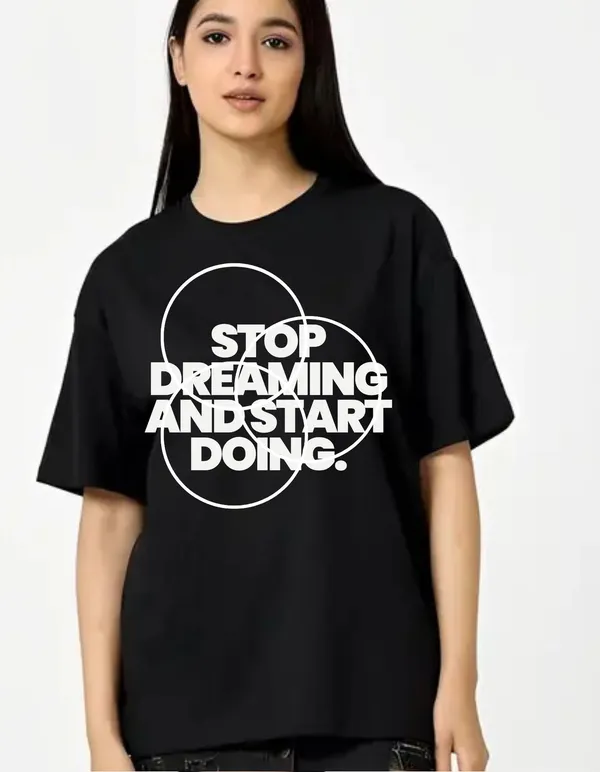 Black_Cotton_Blend_Trendy_Stop_Dreaming_T-Shirt_For_Women