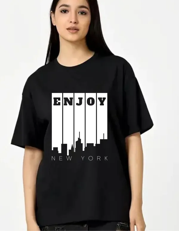 Black_Cotton_Blend_Trendy_Enjoy_Newyork_T-Shirt_For_Women
