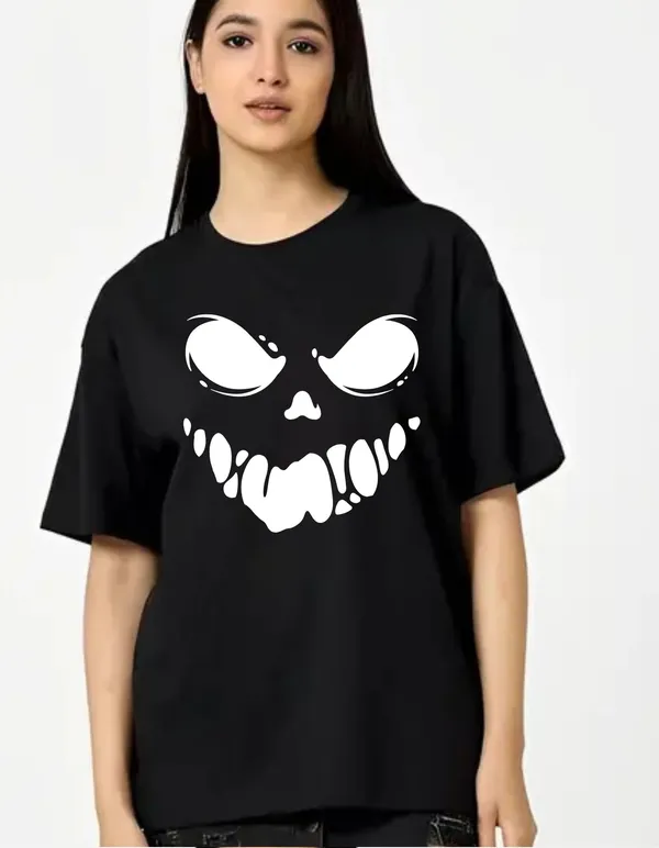 Black_Cotton_Blend_Trendy_Ghost_T-Shirt_For_Women