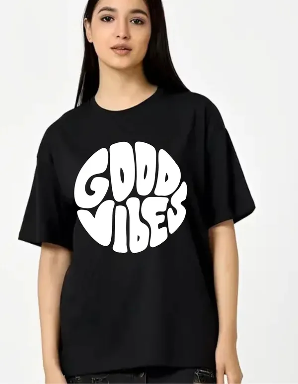 Black_Cotton_Blend_Trendy_Good_Vibes_T-Shirt_For_Women