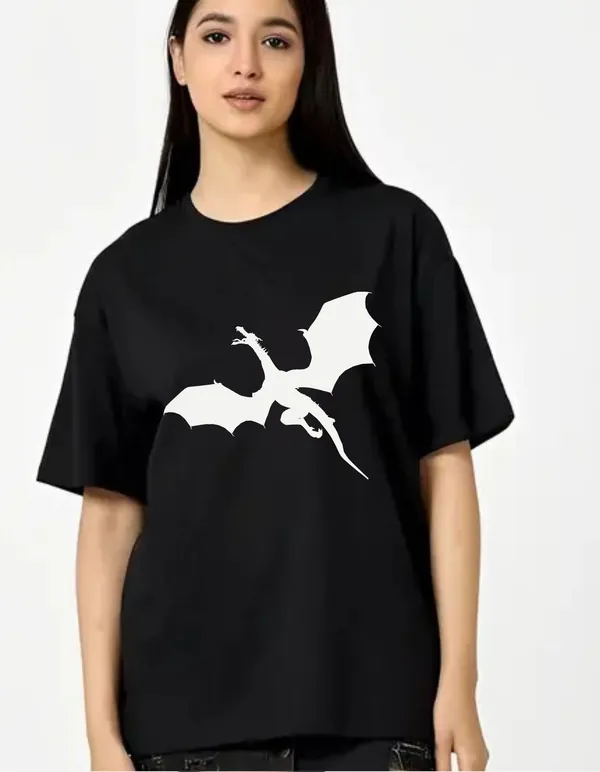 Black_Cotton_Blend_Trendy_Dargon_T-Shirt_For_Women