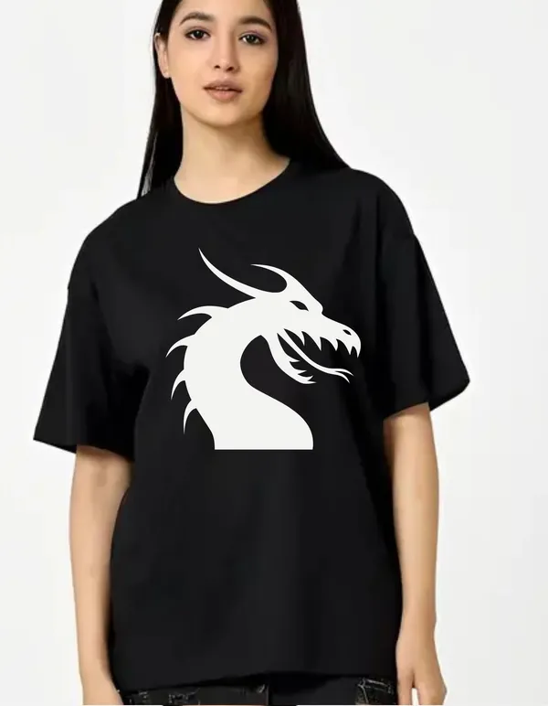 Black_Cotton_Blend_Trendy_Dargon_T-Shirt_For_Women