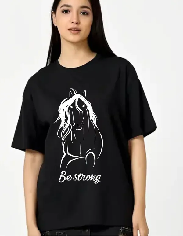 Black_Cotton_Blend_Trendy_Be_Strong_T-Shirt_For_Women