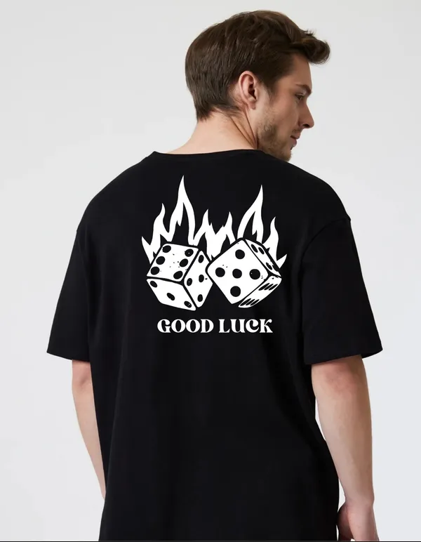 Black_Cotton_Blend_Trendy_Good_Luck_T-Shirt_Back_Print_For_Men