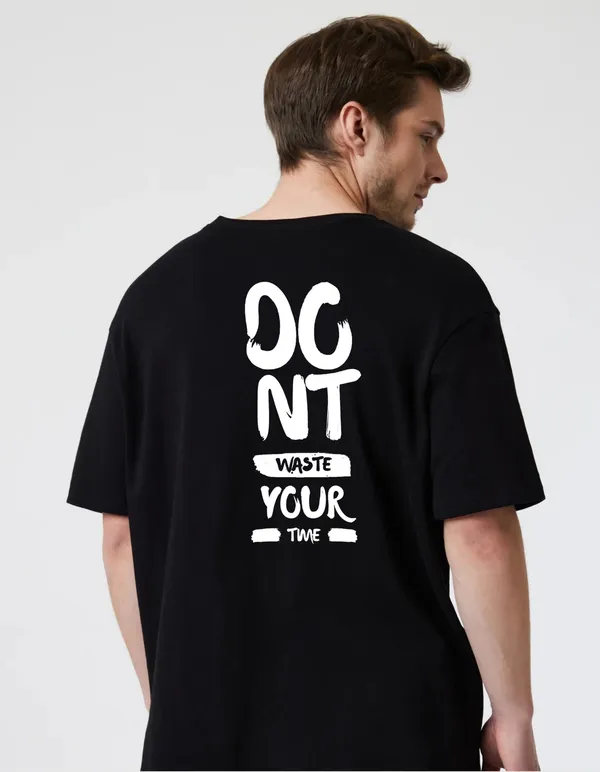 Black_Cotton_Blend_Trendy_Do_Not_Waste_Youur_Time_T-Shirt_Back_Print_For_Men