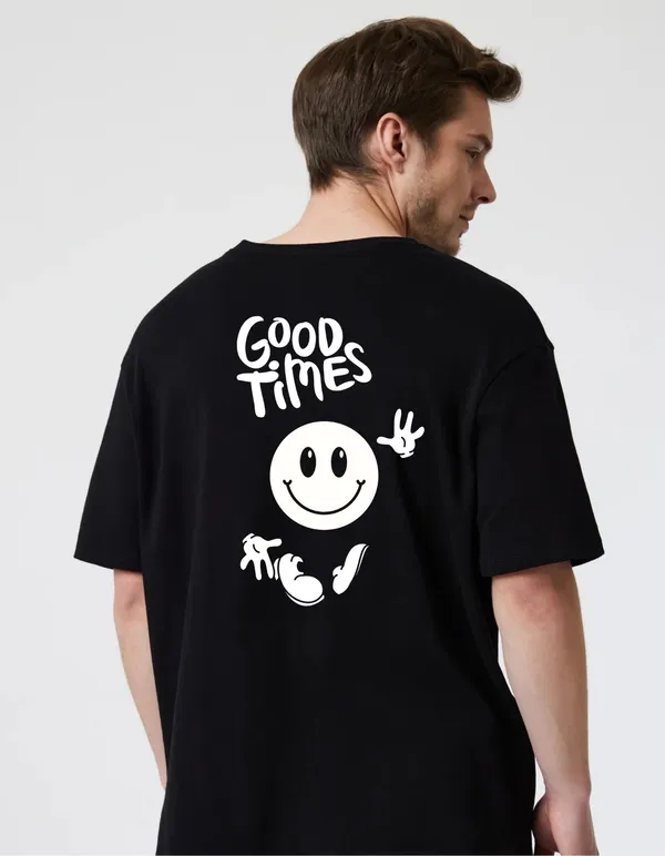 Black_Cotton_Blend_Trendy_Good_Times_T-Shirt_Back_Print_For_Men