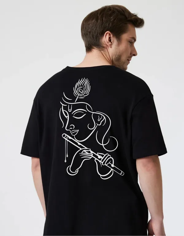 Black_Cotton_Blend_Trendy_Krishna_T-Shirt_Back_Print_For_Men
