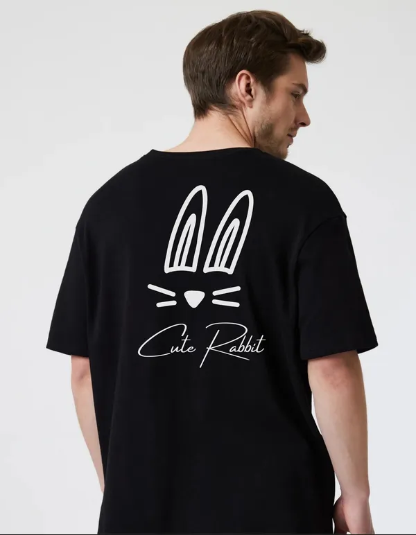Black_Cotton_Blend_Trendy_Cute_Rabbit_T-Shirt_Back_Print_For_Men