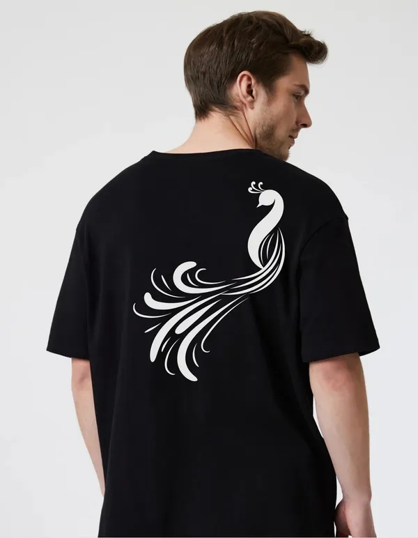 Black_Cotton_Blend_Trendy_Peacock_2_T-Shirt_Back_Print_For_Men