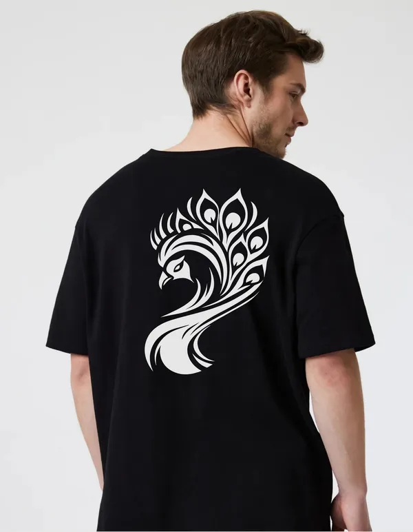 Black_Cotton_Blend_Trendy_Peacockface_T-Shirt_Back_Print_For_Men