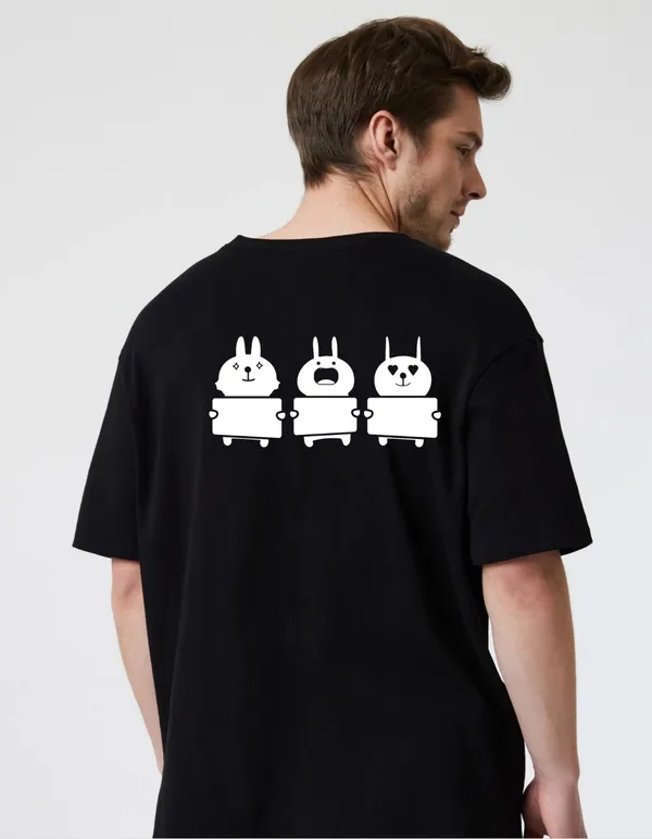 Black_Cotton_Blend_Trendy_Three_Cartoon_T-Shirt_Back_Print_For_Men