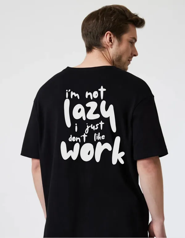 Black_Cotton_Blend_Trendy_I'M_Not_Lazy_T-Shirt_Back_Print_For_Men