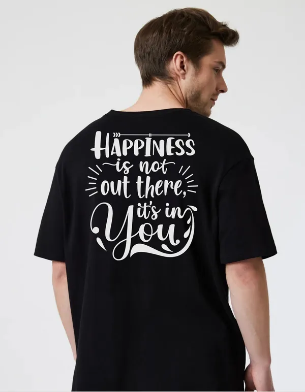 Black_Cotton_Blend_Trendy_Happiness_T-Shirt_Back_Print_For_Men