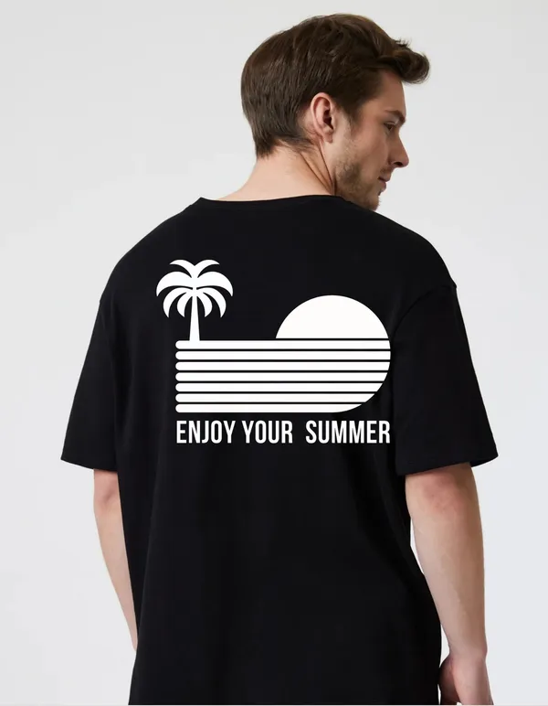 Black_Cotton_Blend_Trendy_Enjoy_Youur_Summer_T-Shirt_Back_Print_For_Men