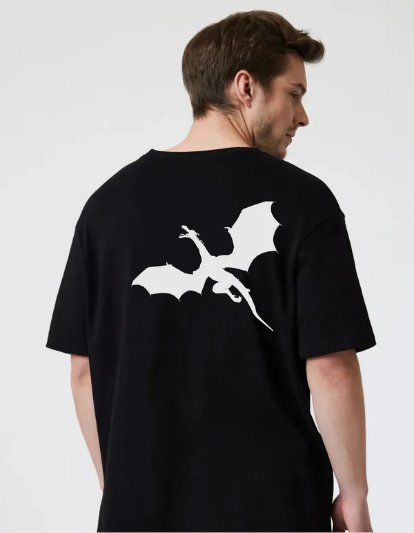 Black_Cotton_Blend_Trendy_Dargon_T-Shirt_Back_Print_For_Men