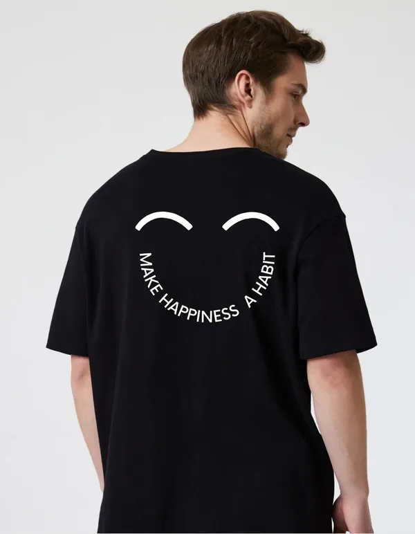Black_Cotton_Blend_Trendy_Make_Happiness_A_Habit_T-Shirt_Back_Print_For_Men