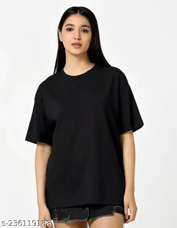 Black_Cotton_Blend_Trendy_Plain_T-Shirt_Back_Print_For_Women