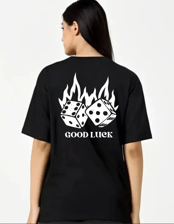 Black_Cotton_Blend_Trendy_Good_Luck_T-Shirt_Back_Print_For_Women