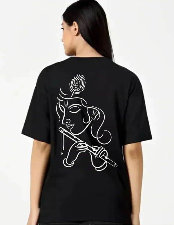 Black_Cotton_Blend_Trendy_Krishna_T-Shirt_Back_Print_For_Women