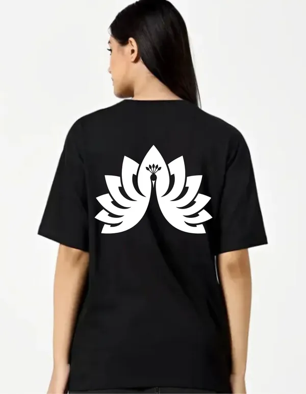 Black_Cotton_Blend_Trendy_Peacock_T-Shirt_Back_Print_For_Women