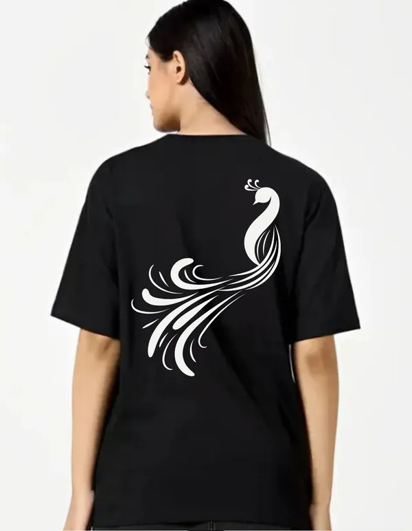 Black_Cotton_Blend_Trendy_Peacock_2_T-Shirt_Back_Print_For_Women