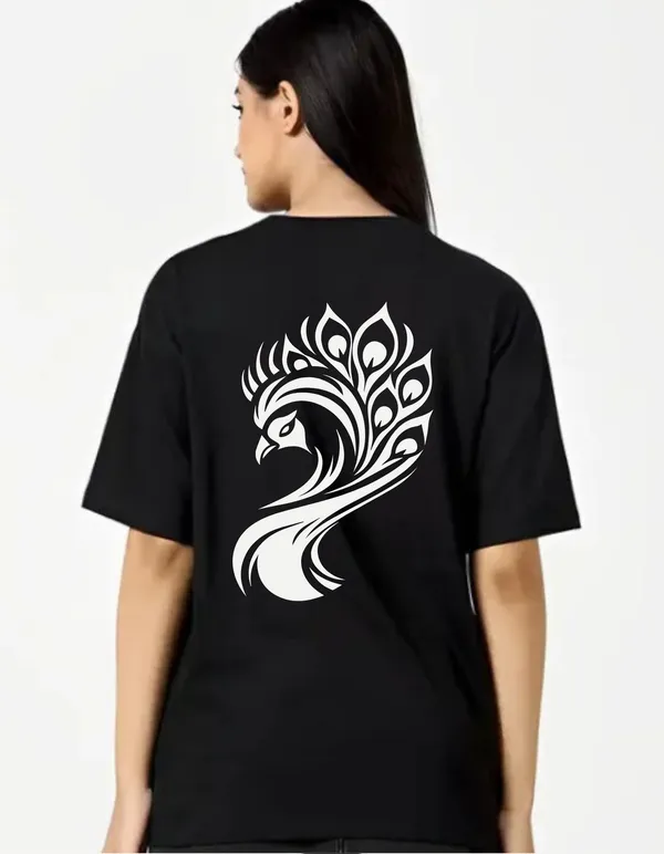 Black_Cotton_Blend_Trendy_Peacockface_T-Shirt_Back_Print_For_Women