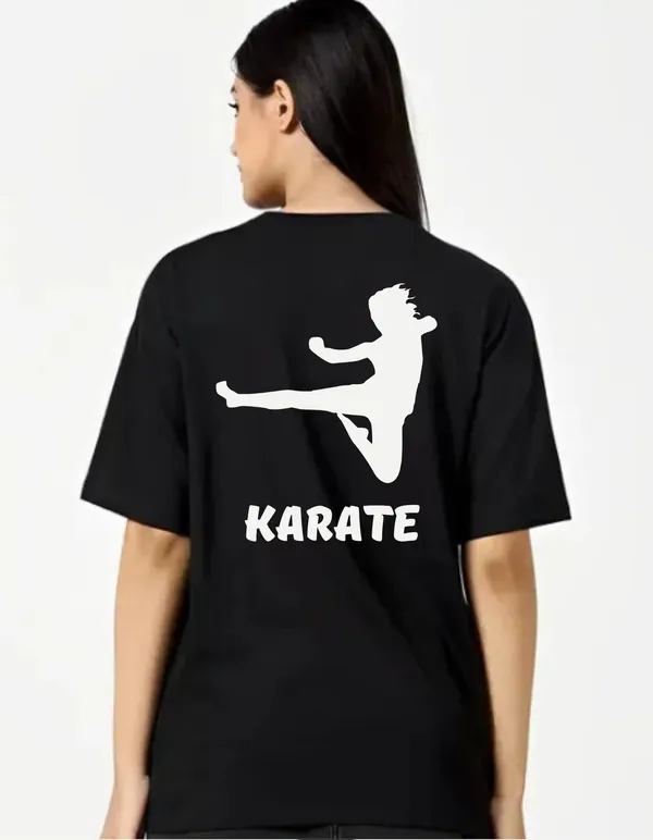 Black_Cotton_Blend_Trendy_Karate_T-Shirt_Back_Print_For_Women