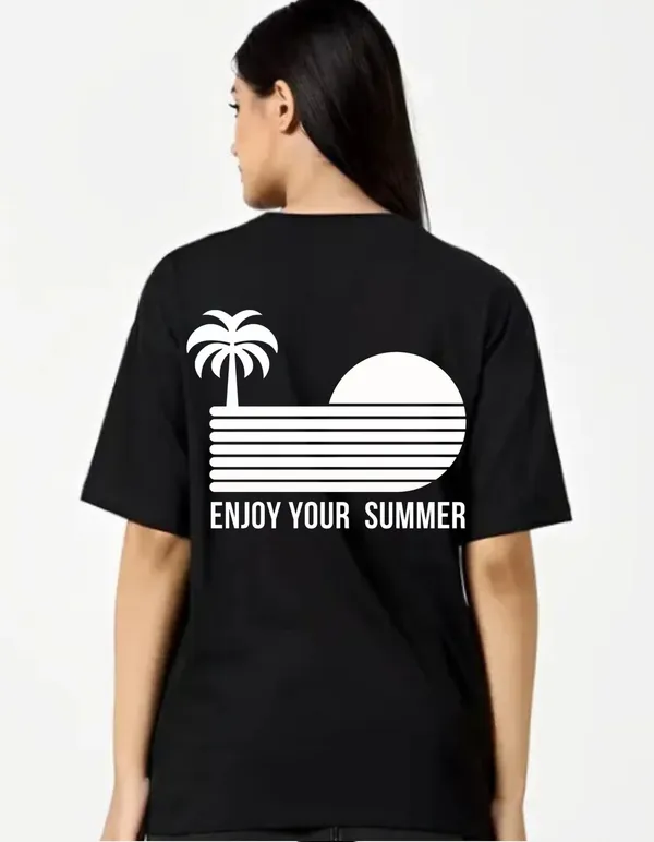 Black_Cotton_Blend_Trendy_Enjoy_Youur_Summer_T-Shirt_Back_Print_For_Women