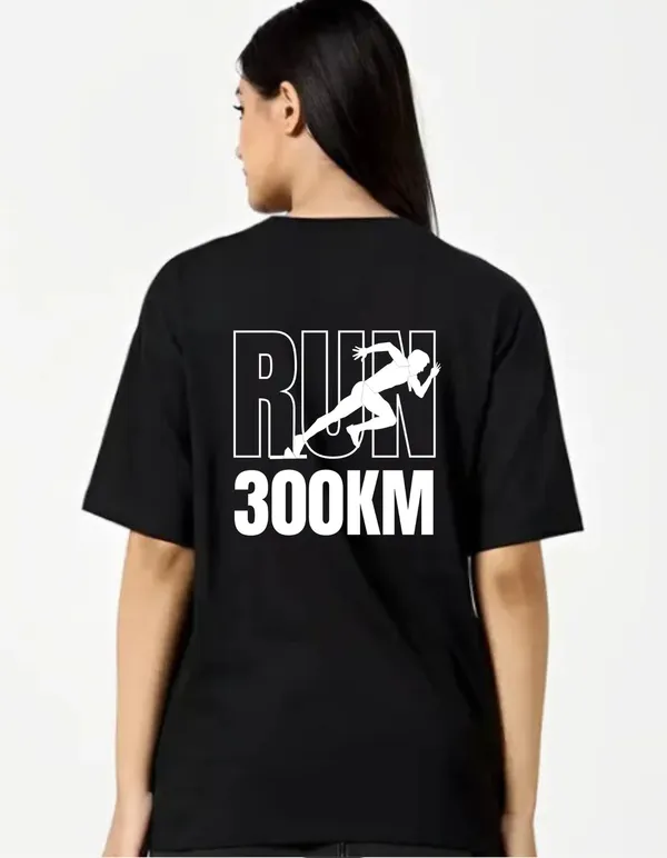 Black_Cotton_Blend_Trendy_Run_300Km_T-Shirt_Back_Print_For_Women