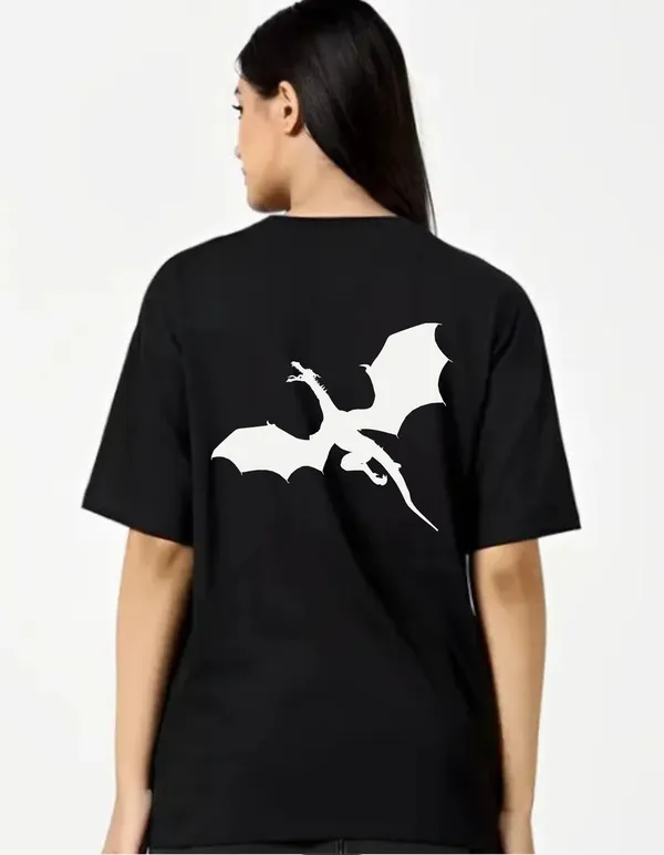 Black_Cotton_Blend_Trendy_Dargon_T-Shirt_Back_Print_For_Women