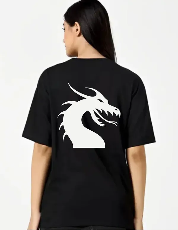 Black_Cotton_Blend_Trendy_Dargon_T-Shirt_Back_Print_For_Women