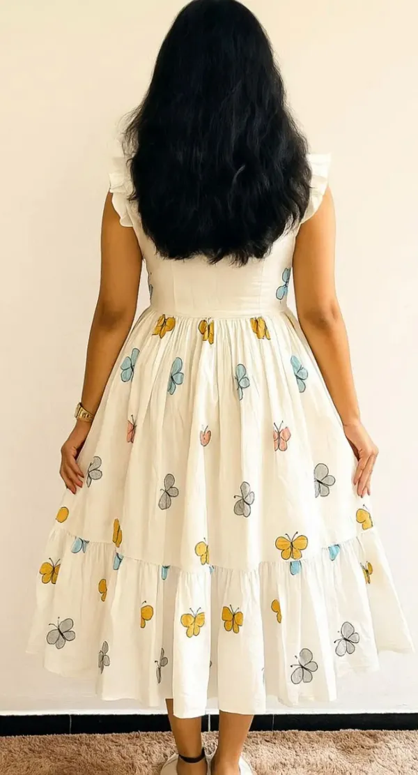 Casual_Floral_Printed_Anarkali_Kurti_Midi_For_Women's_|Butterfly_print_dress_women_|_White_midi_dress_with_print_|_Women's_white_butterfly_dress_|_Midi_dress_with_butterfly_design_|_Short_sleeve_white_butterfly_dress
